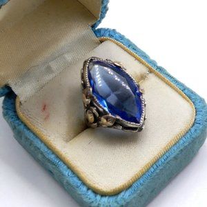 Antique sterling silver & faceted blue glass ring